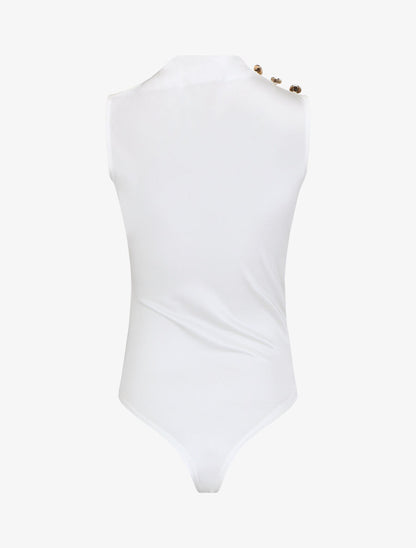Body sans manches satiné et drapé - Blanc - 2