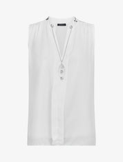 Top sans manches en voile avec bijou - Blanc - 5