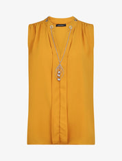 Top sans manches en voile avec bijou - Jaune moutarde - 1