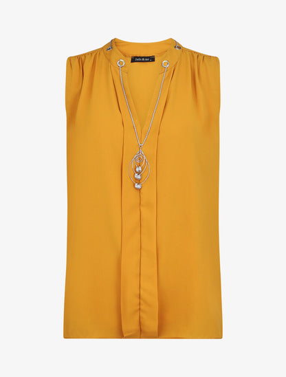 Top sans manches en voile avec bijou - Jaune moutarde - 1