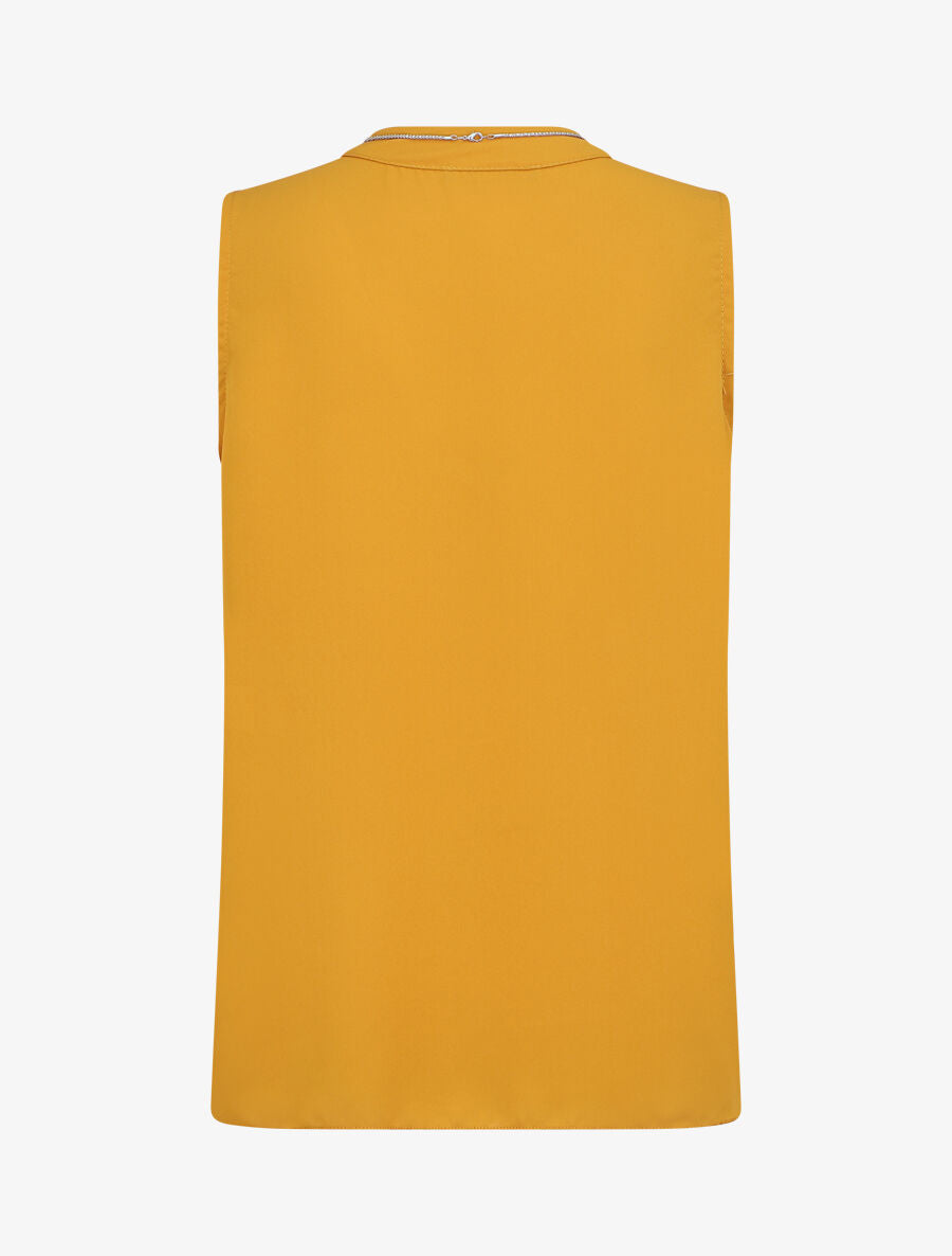 Top sans manches en voile avec bijou - Jaune moutarde - 2