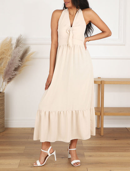 Robe longue unie dos nu - Beige - 4