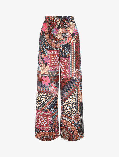 Pantalon fluide à imprimé foulard - Noir - 1