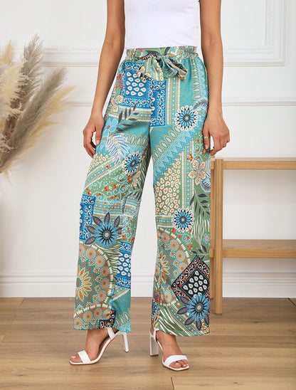 Pantalon fluide à imprimé foulard - Kaki - 4