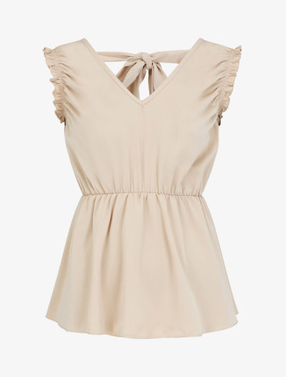 Top sans manches évasé dos décolleté - Beige - 5