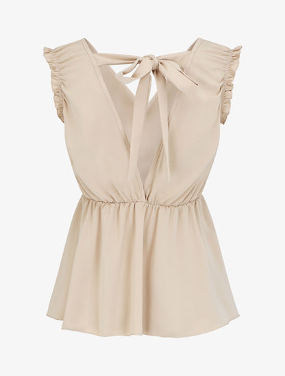 Top sans manches évasé dos décolleté - Beige - 2