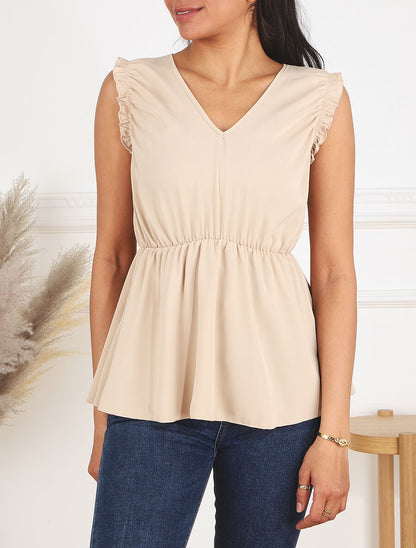 Top sans manches évasé dos décolleté - Beige - 4