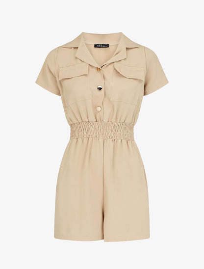 Combishort fluide à taille élastiquée - Beige - 1