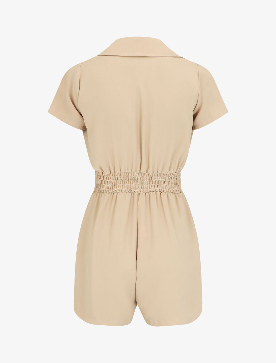 Combishort fluide à taille élastiquée - Beige - 2
