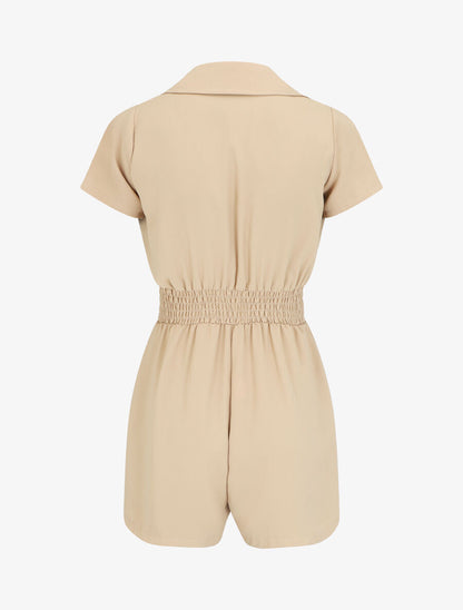 Combishort fluide à taille élastiquée - Beige - 2