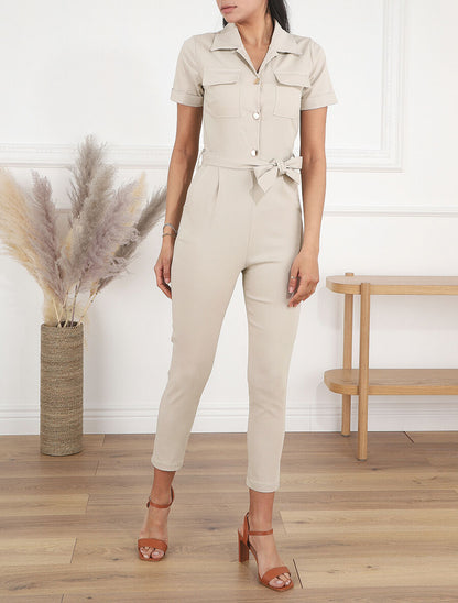 Combinaison ajustée manches courtes - Beige - 4