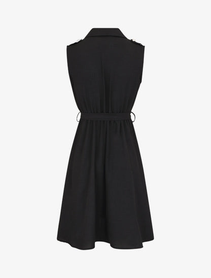 Robe unie à taille élastiquée - Noir - 2