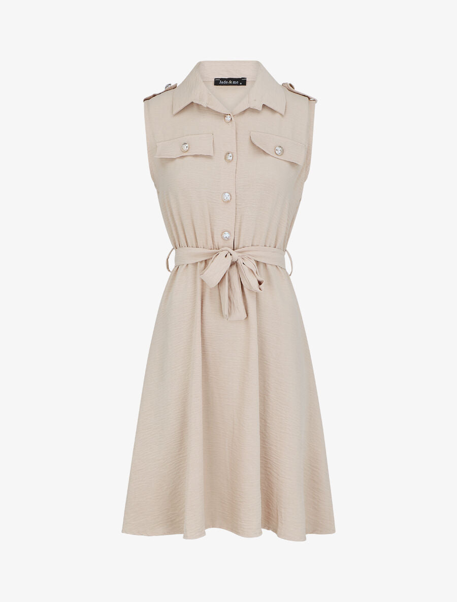 Robe unie à taille élastiquée - Beige - 5