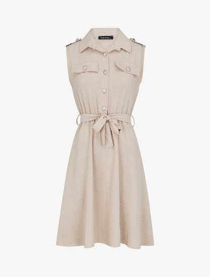 Robe unie à taille élastiquée - Beige - 5