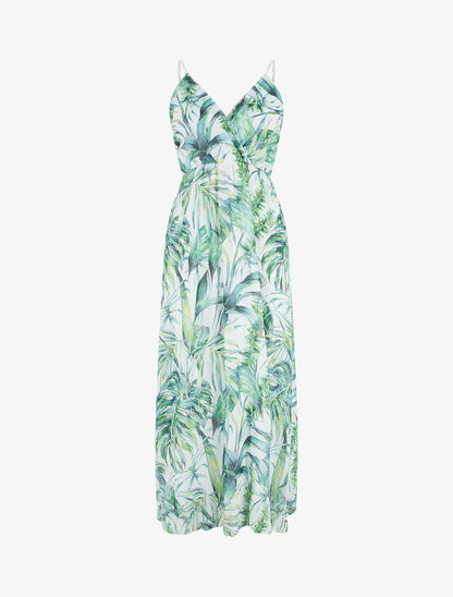 Robe longue à imprimé feuilles - Blanc - 1