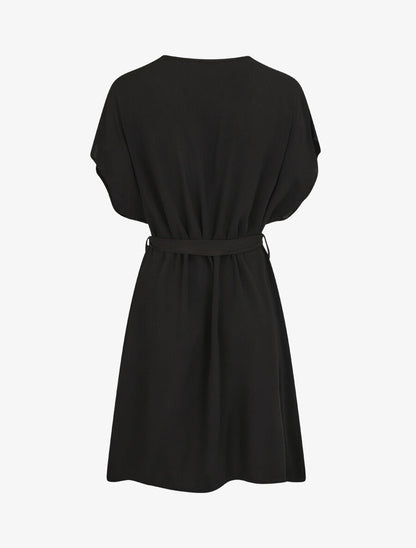 Robe droite unie ceinturée - Noir - 2