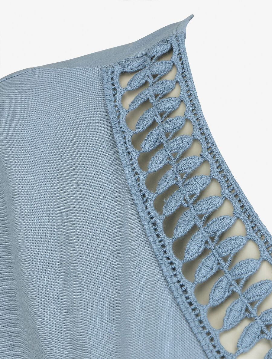 Robe droite unie ceinturée - Bleu ciel - 3
