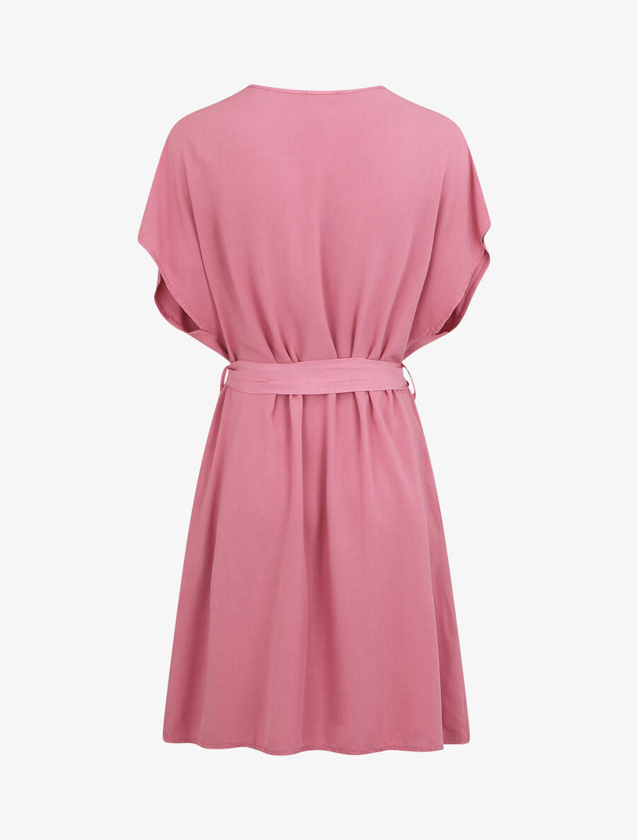 Robe droite unie ceinturée - Vieux rose - 2