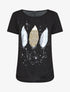 Top uni en maille fine à motif plumes irisées - Noir - 4