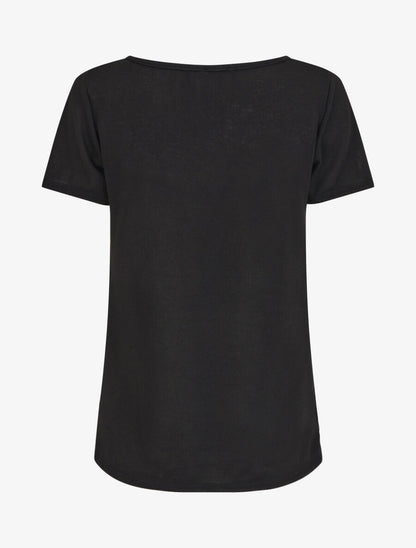 Top uni en maille fine à motif plumes irisées - Noir - 2