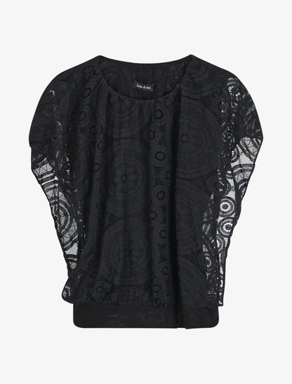 Blouse unie à broderies - Noir - 4