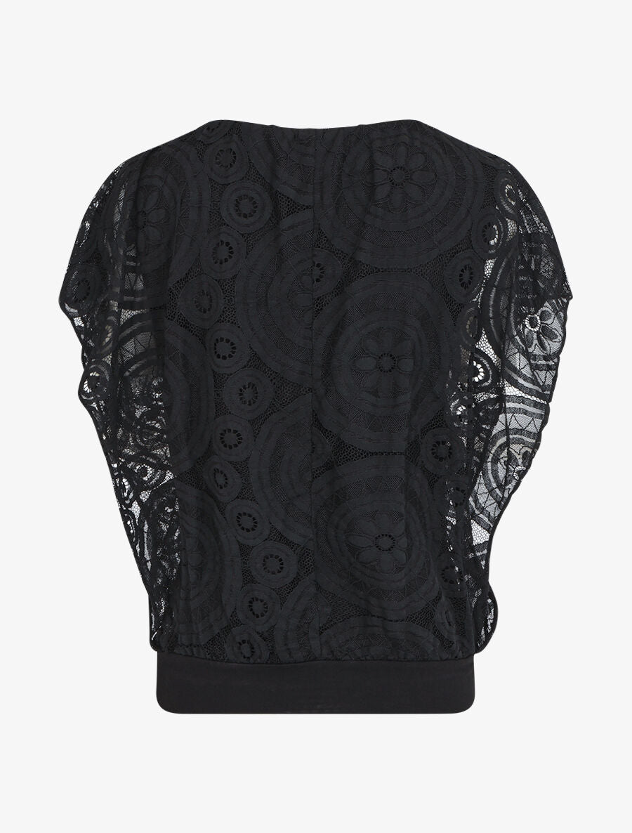 Blouse unie à broderies - Noir - 2