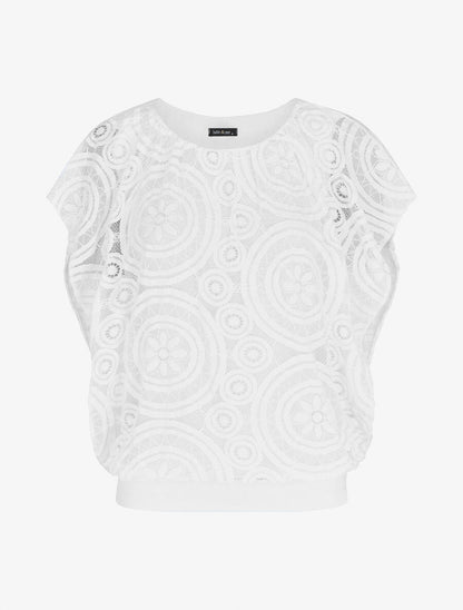 Blouse unie à broderies - Blanc - 5