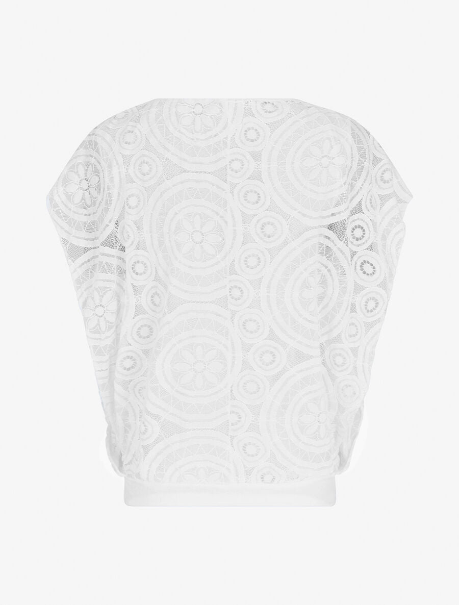 Blouse unie à broderies - Blanc - 2