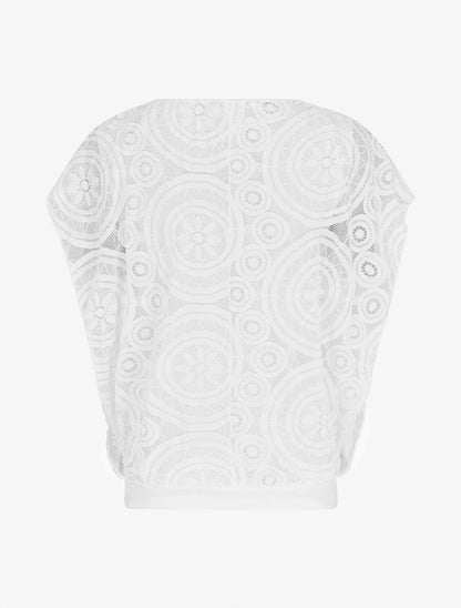 Blouse unie à broderies - Blanc - 2