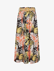 Jupe longue taille haute imprimé tropical - Noir - 5