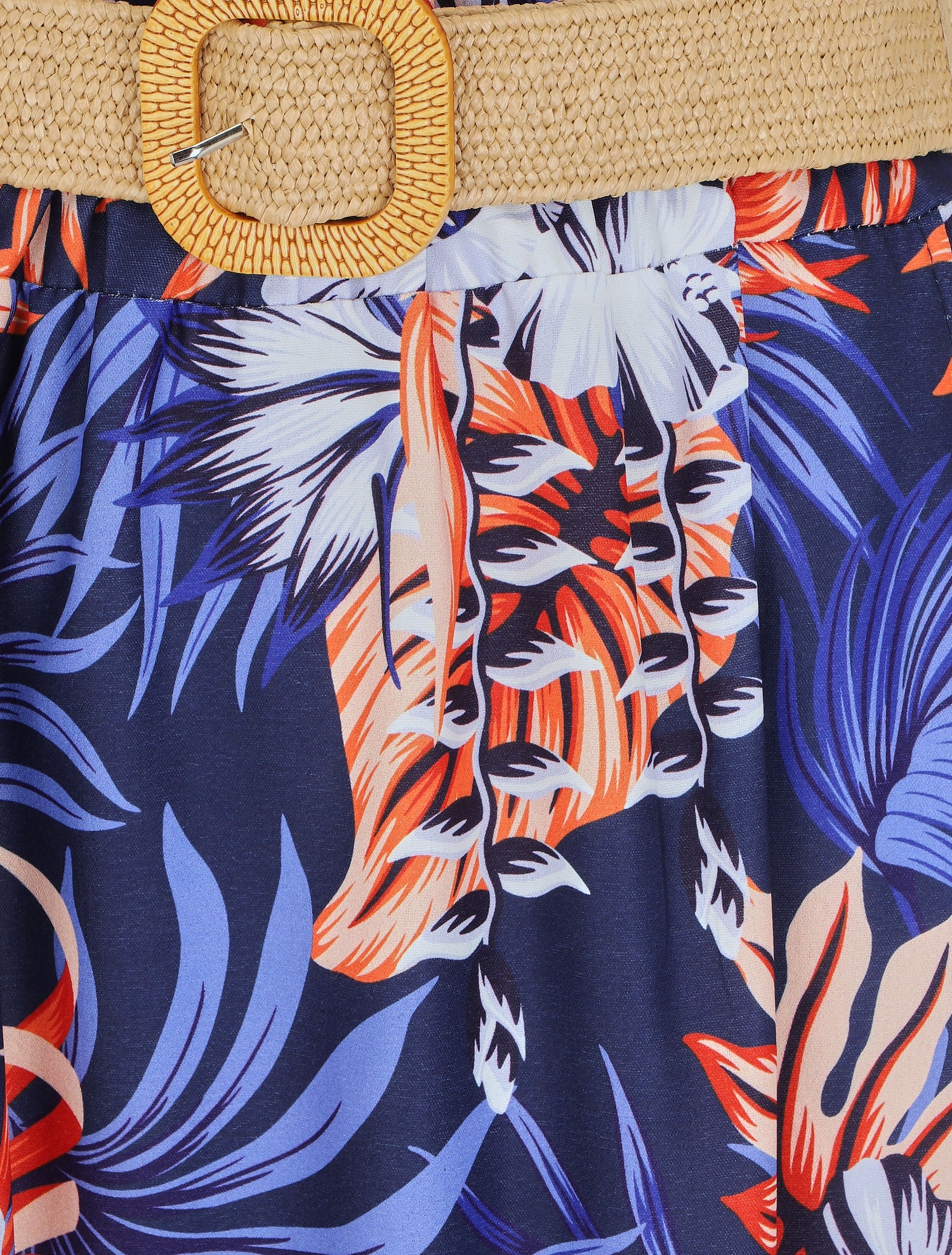 Jupe longue taille haute imprimé tropical - Marine - 3