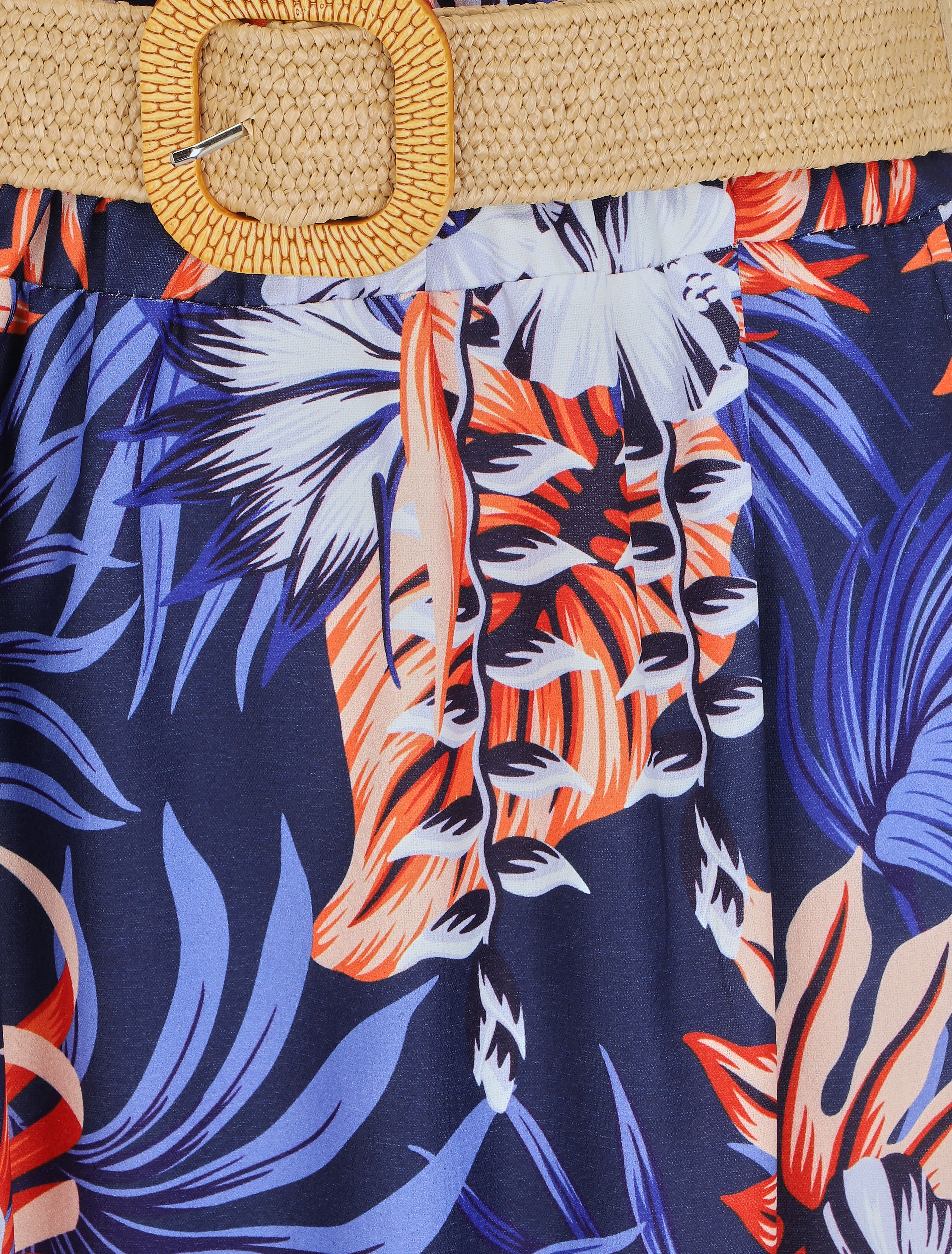Jupe longue taille haute imprimé tropical - Marine - 3