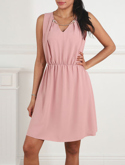 Robe courte sans manches à chaîne - Rose - 4
