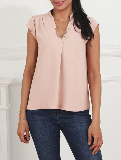 Top uni sans manches à chaîne - Rose - 4