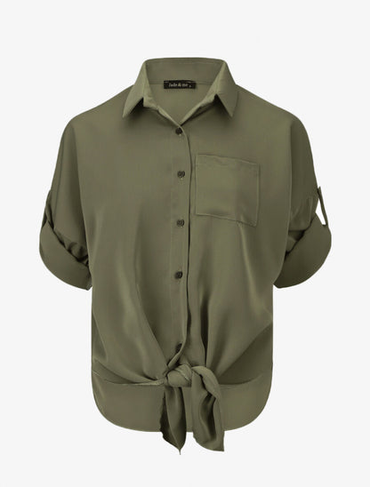 Chemise fluide unie à nouer - Kaki - 1