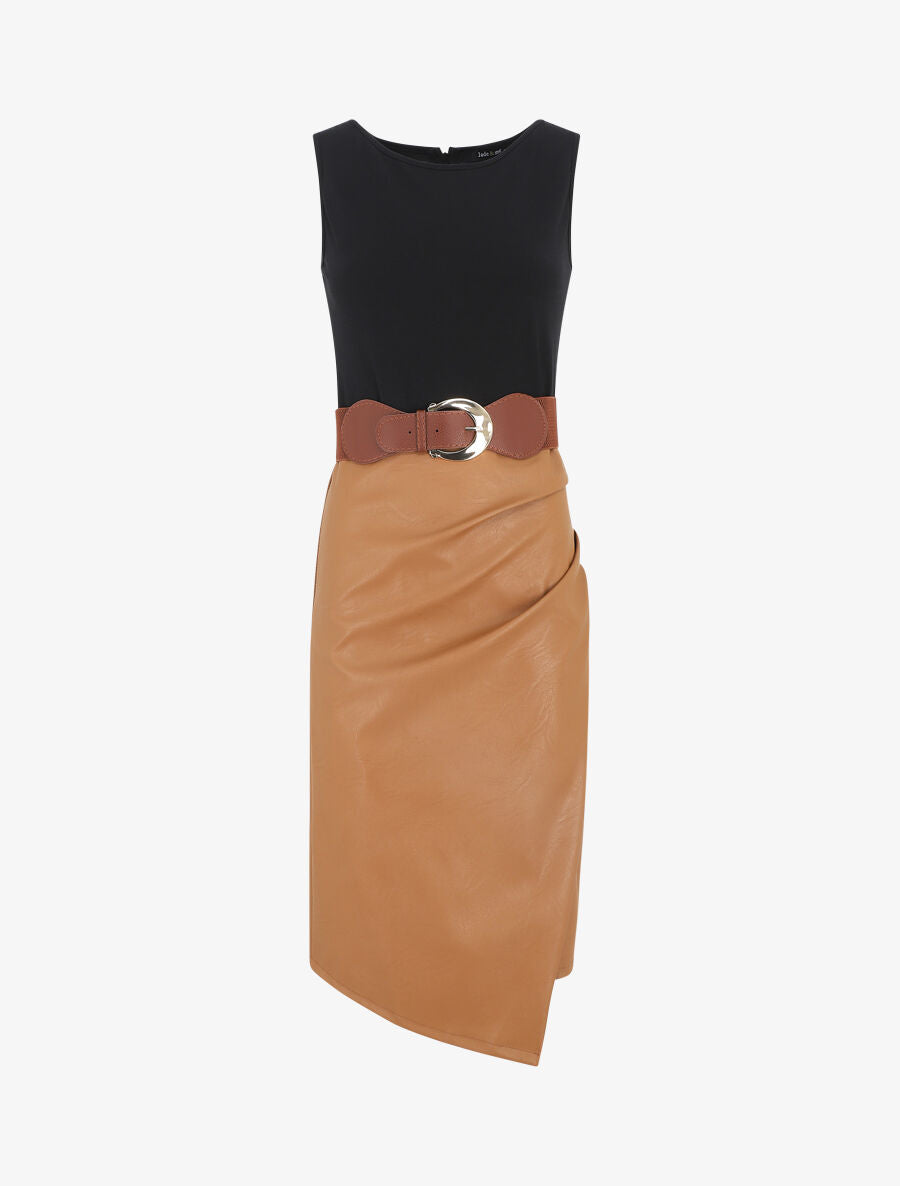 Robe droite bi-matière - Camel - 5
