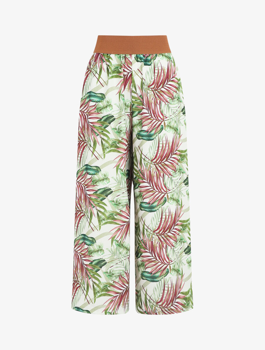 Pantalon à taille haute style corset imprimé tropical - Blanc - 1