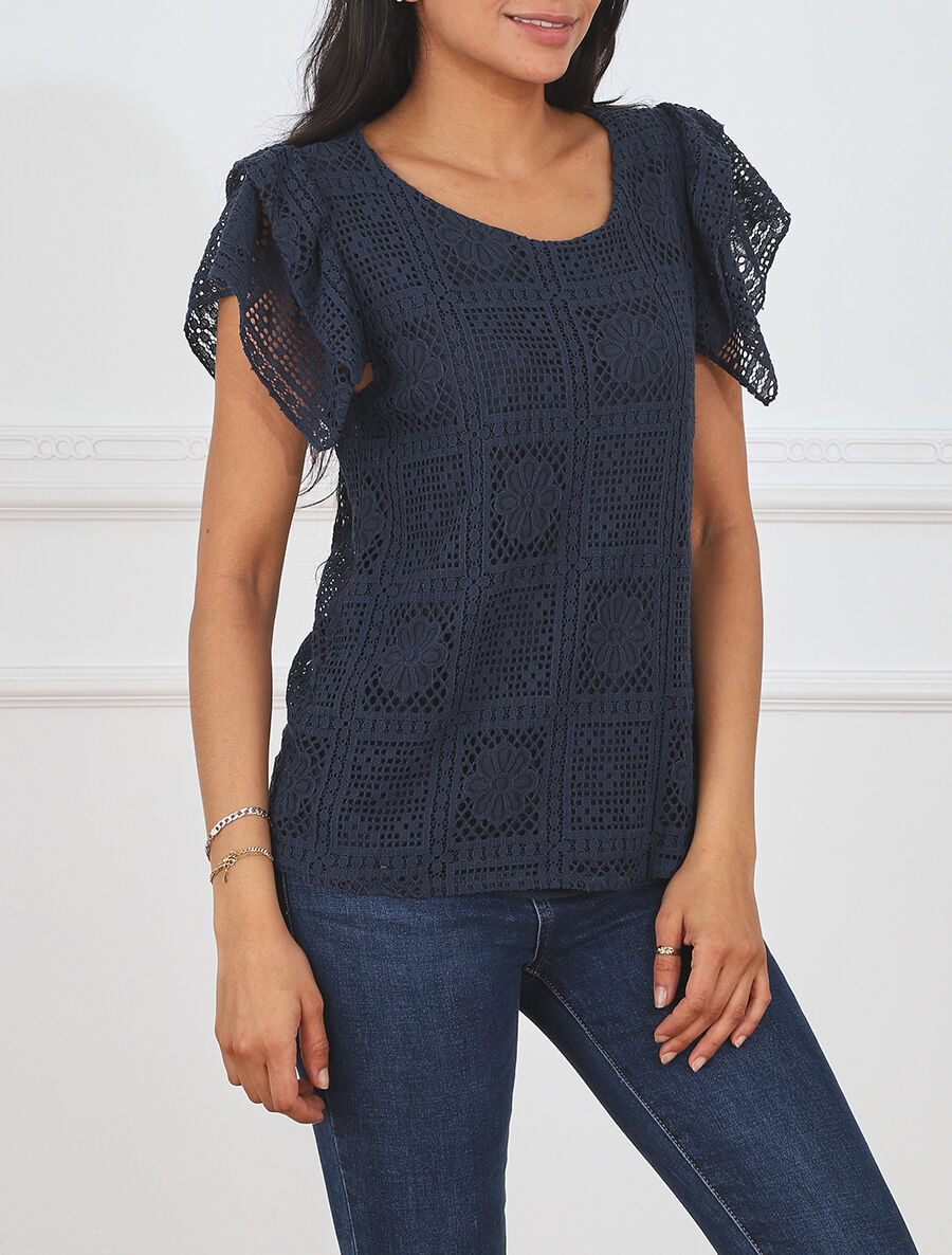 Top uni en maille - Marine - 4