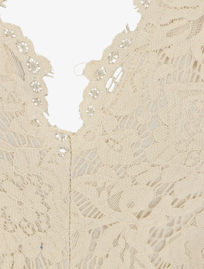 Body en dentelle à manches longues - Beige - 3