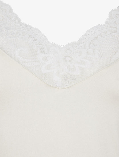 Body satiné à col en dentelle - Blanc - 3