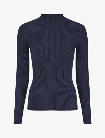 Pull côtelé col montant - Marine - 4