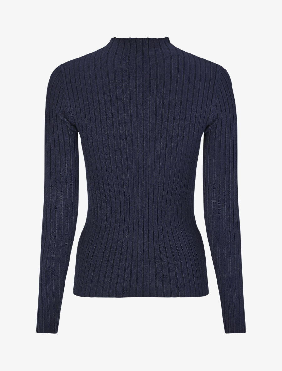 Pull côtelé col montant - Marine - 2