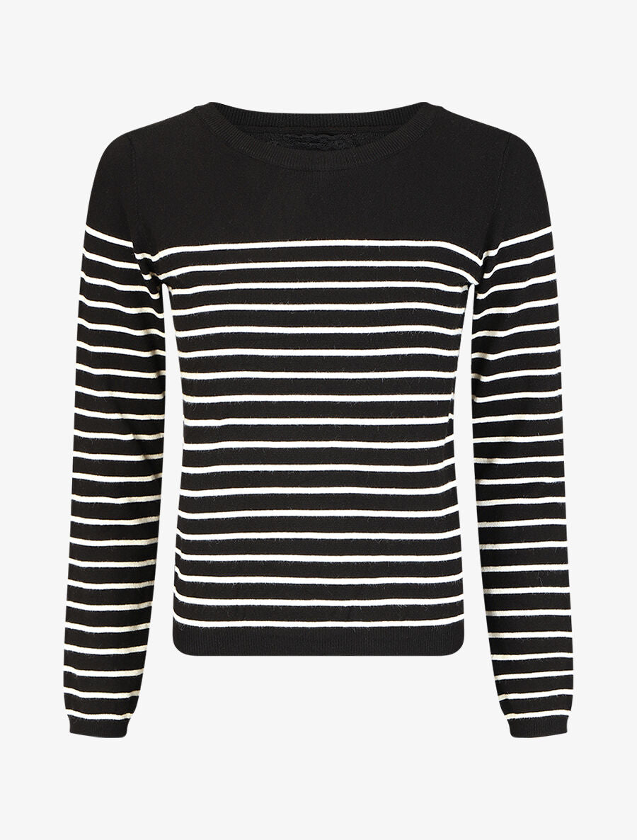 Pull marinière manches longues - Noir - 1