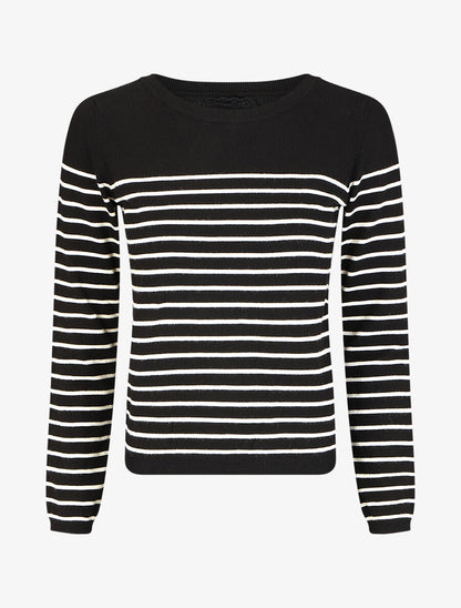 Pull marinière manches longues - Noir - 1