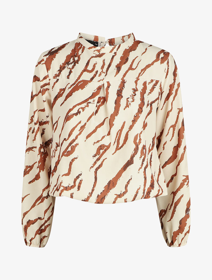 Top col montant imprimé marbré - Beige - 1