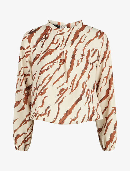 Top col montant imprimé marbré - Beige - 1