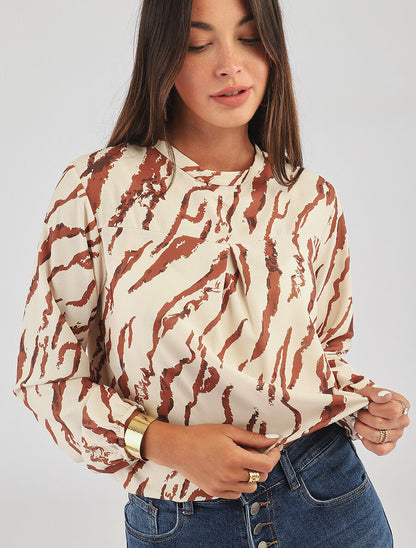 Top col montant imprimé marbré - Beige - 4
