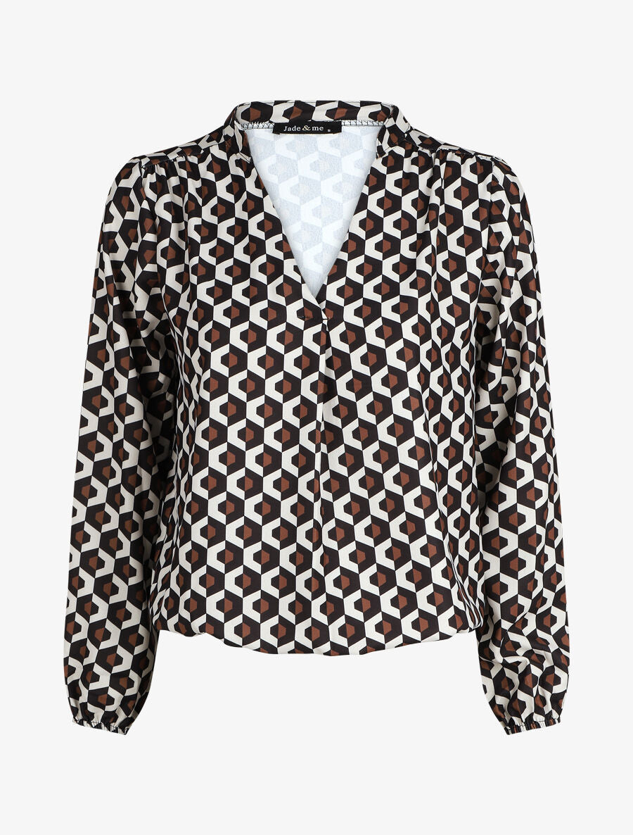 Top manches longues imprimé géométrique - Noir - 1