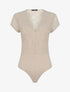 Body en dentelle à manches courtes - Beige - 1