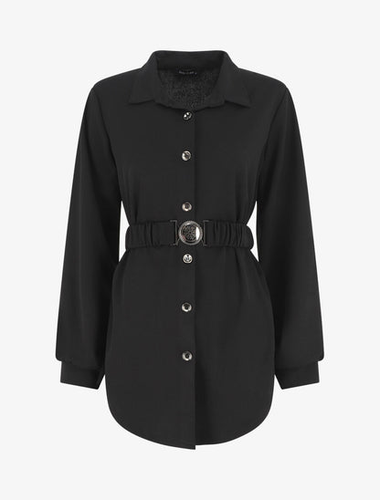 Chemise ample ceinturée - Noir - 1